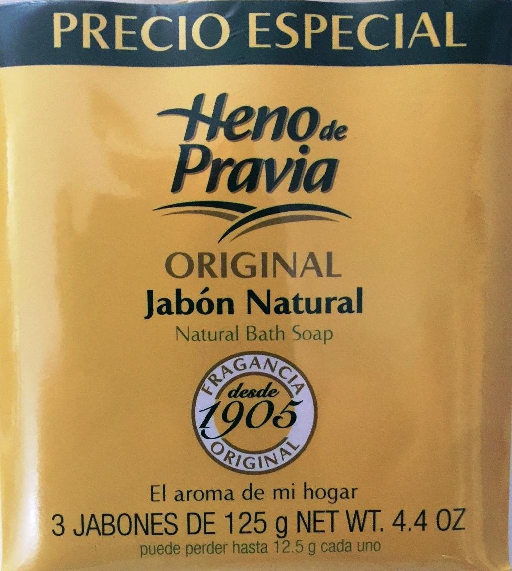 Heno de Pravia natural soap packaging featuring 3-bar set for versatile gifting and travel