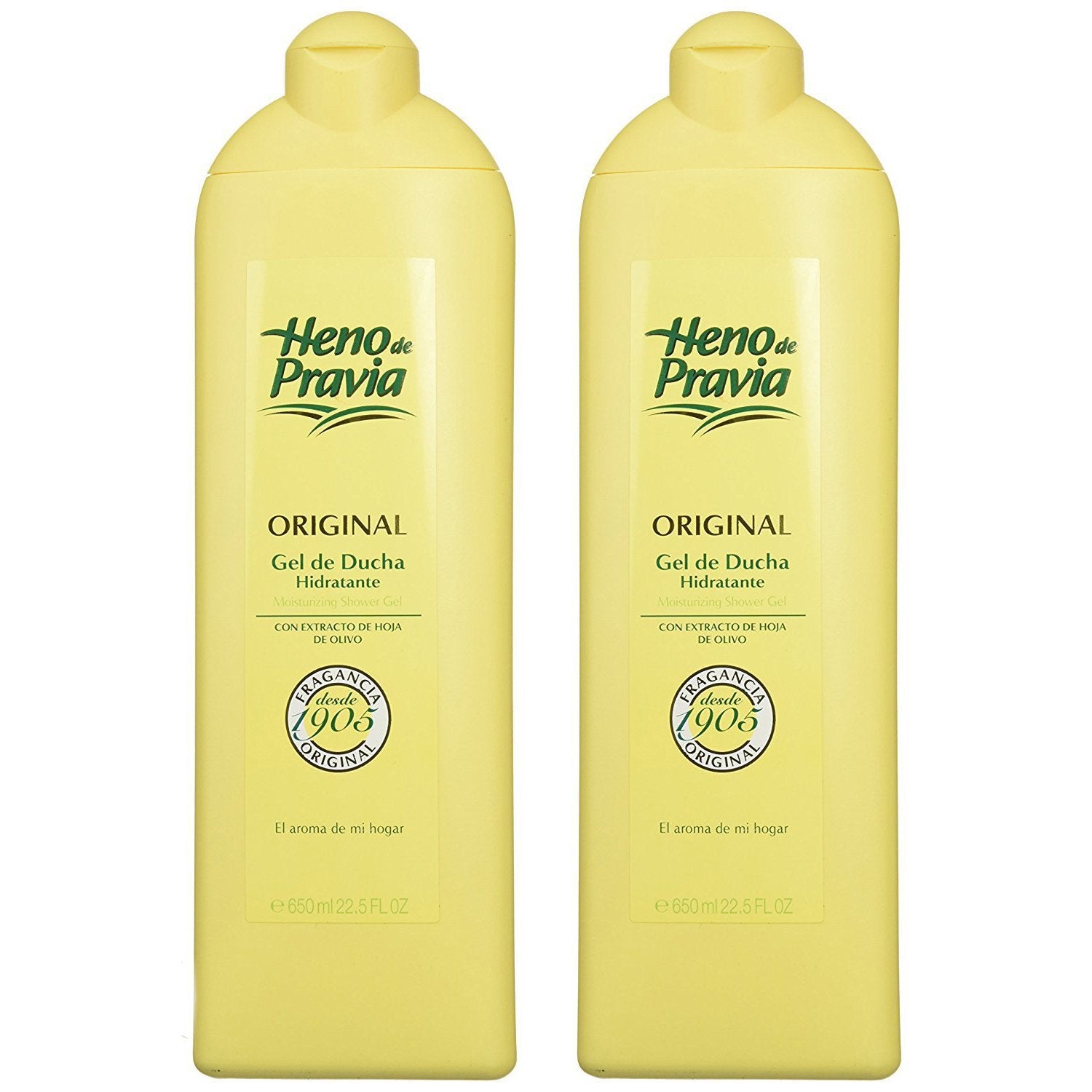 Heno de Pravia shower gel bottle with original scent for refreshing daily cleansing.