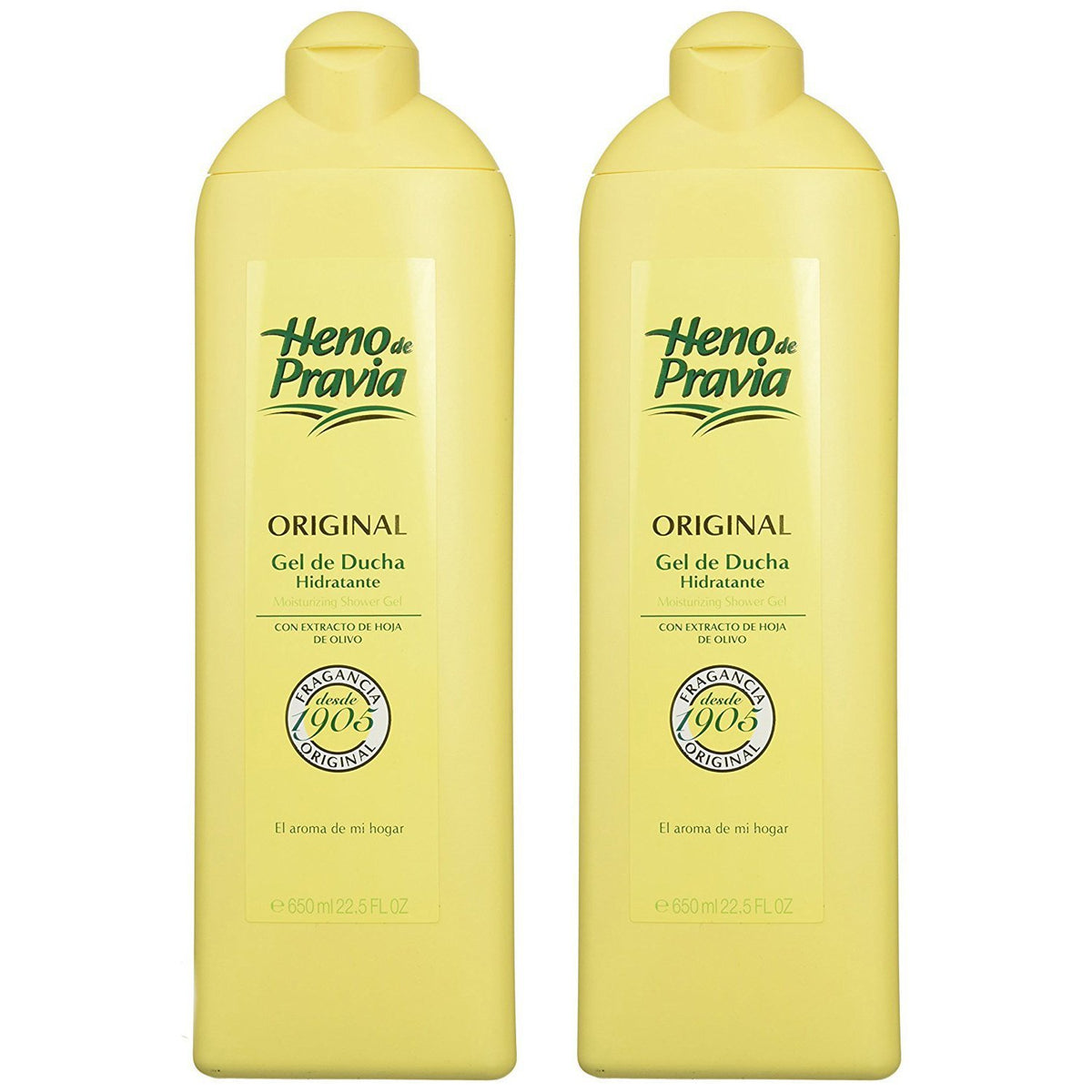 Heno de Pravia shower gel bottle with original scent for refreshing daily cleansing.