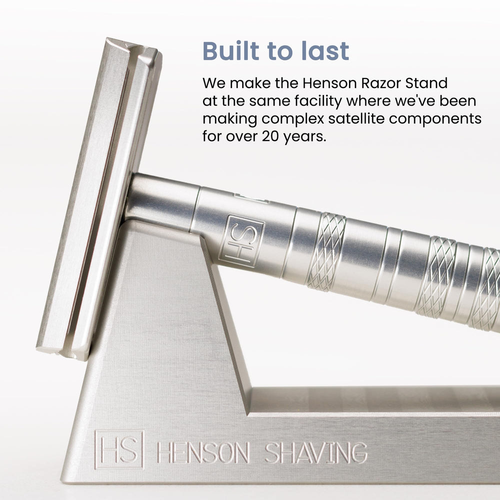 Henson Razor Stand finish close-up showing scratch-resistant anodized coating