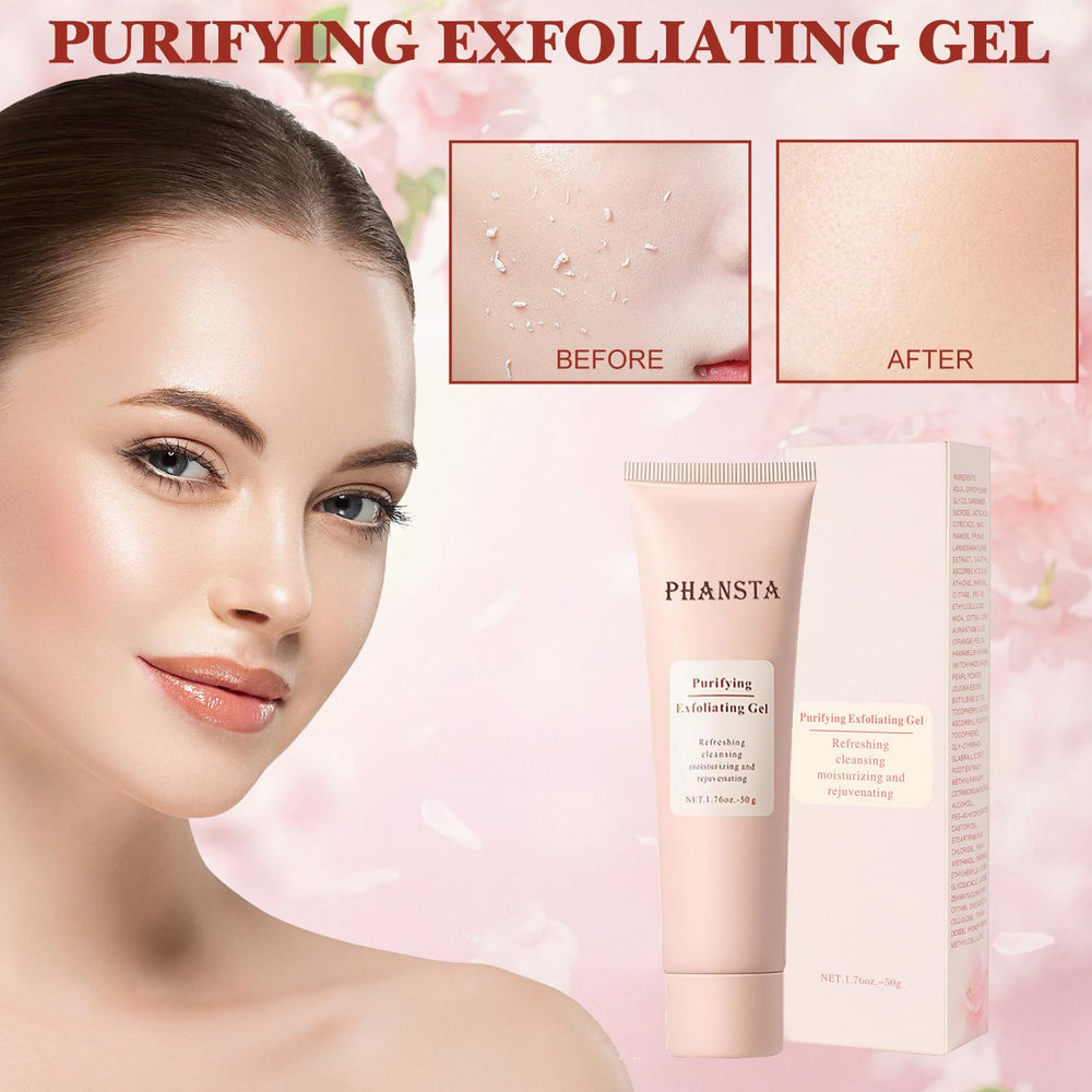 Hepanio gel texture close-up showing gentle scrub granules for all skin types.