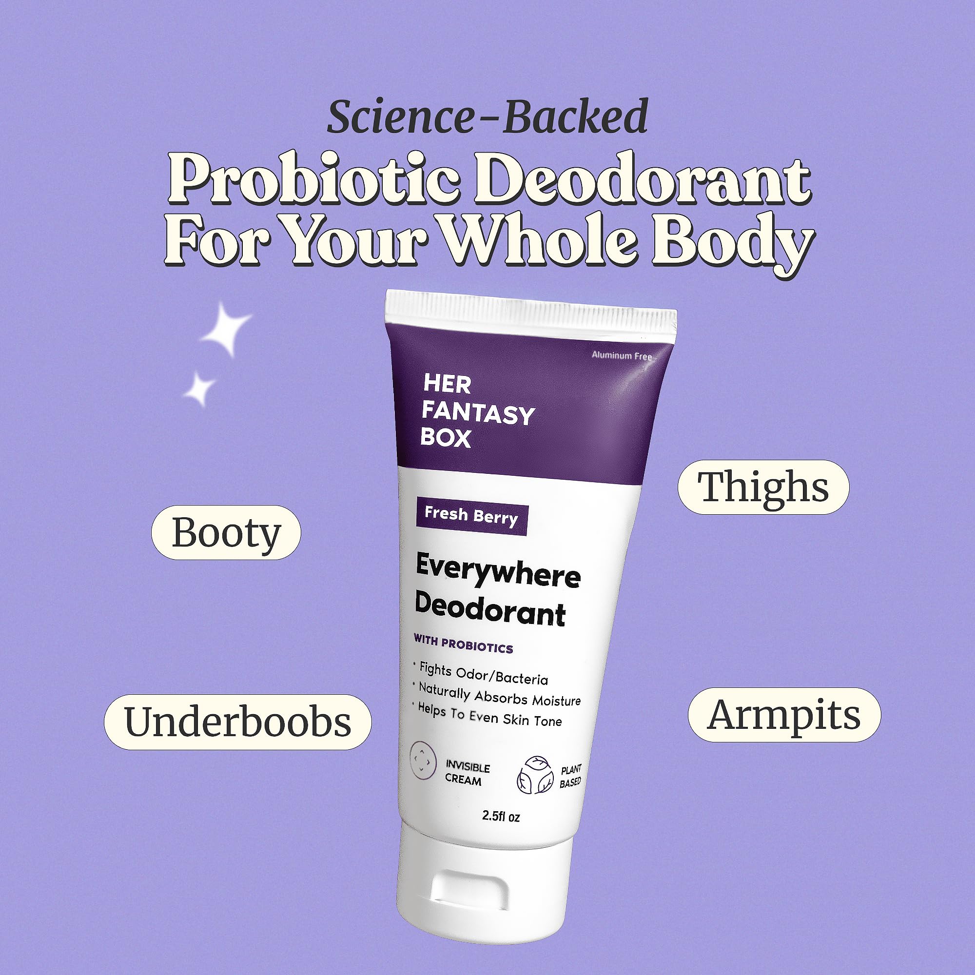 Her Fantasy Box Everywhere Deodorant Berry Scent cream texture for smooth, invisible coverage.