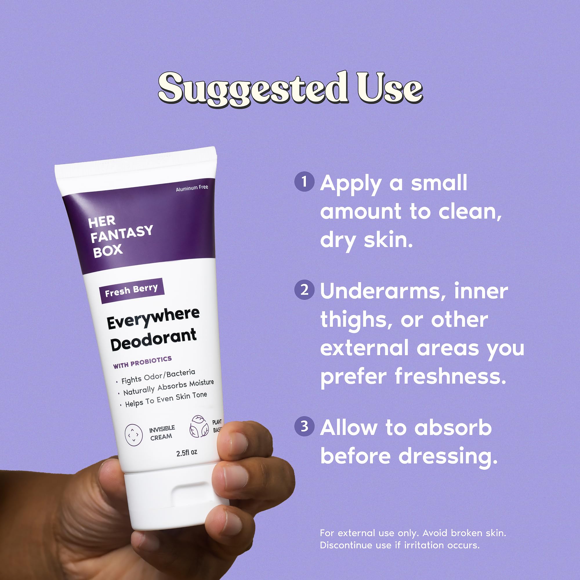 Her Fantasy Box probiotic-infused formula close-up emphasizes skin balance without irritation.
