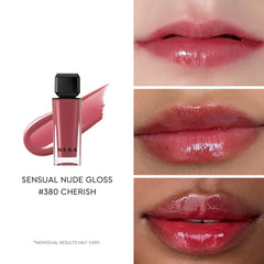 HERA Sensual Nude Lip Gloss Cherish wand application showing easy glide and MLBB glow.