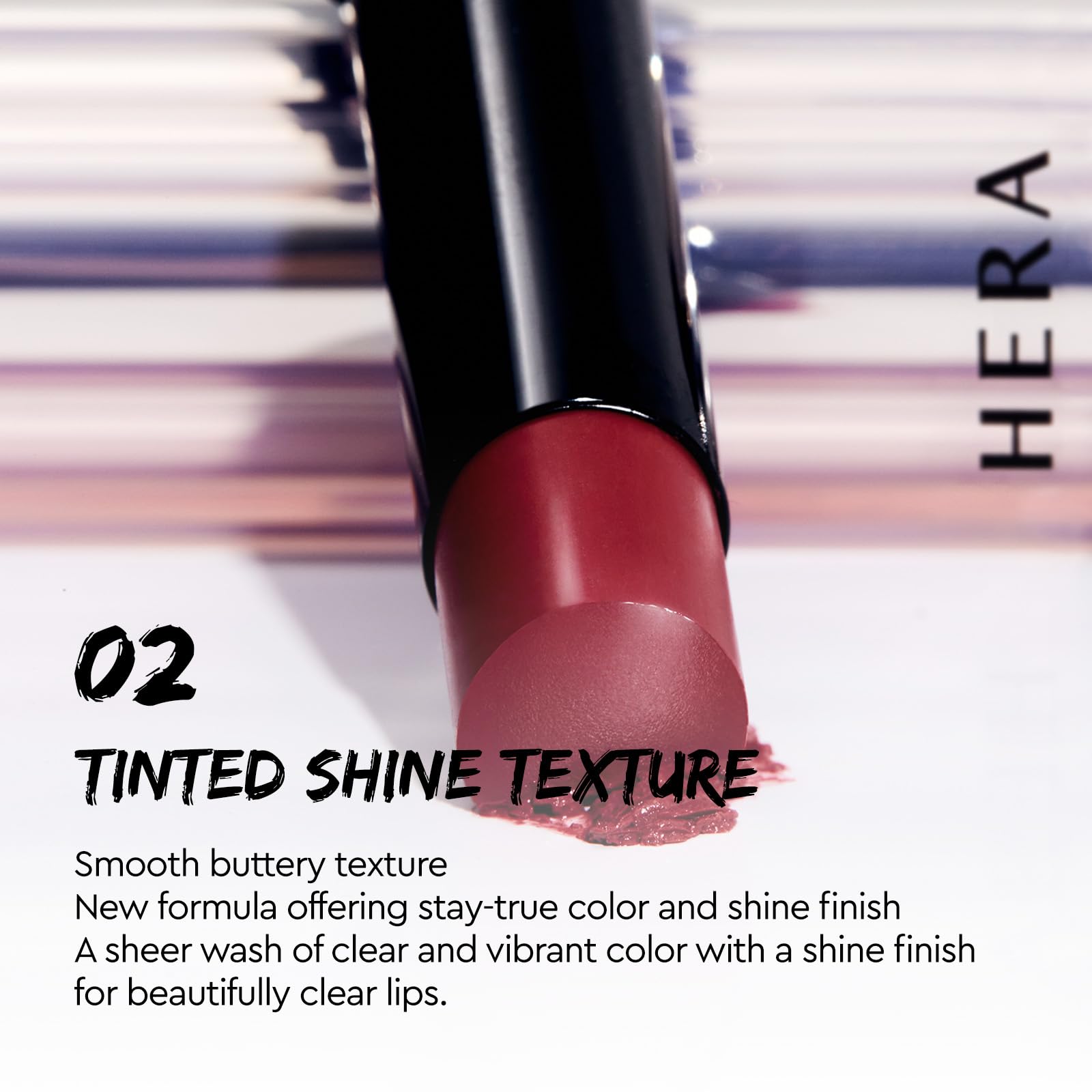 HERA Sensual Tinted Shine Stick color range includes eight shades from sheer to bold