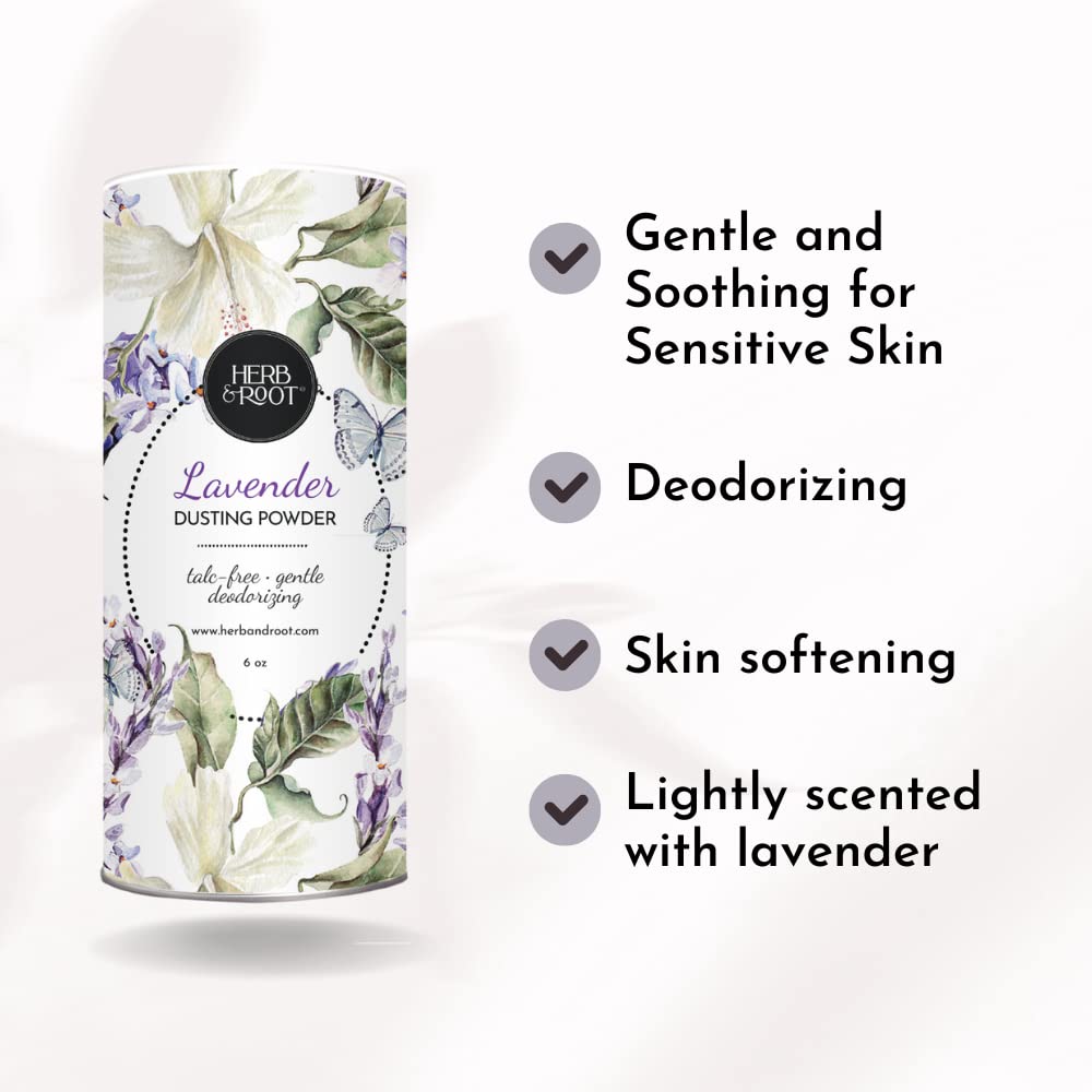 Herb & Root arrowroot powder scoop demonstrates gentle touch for sensitive skin.