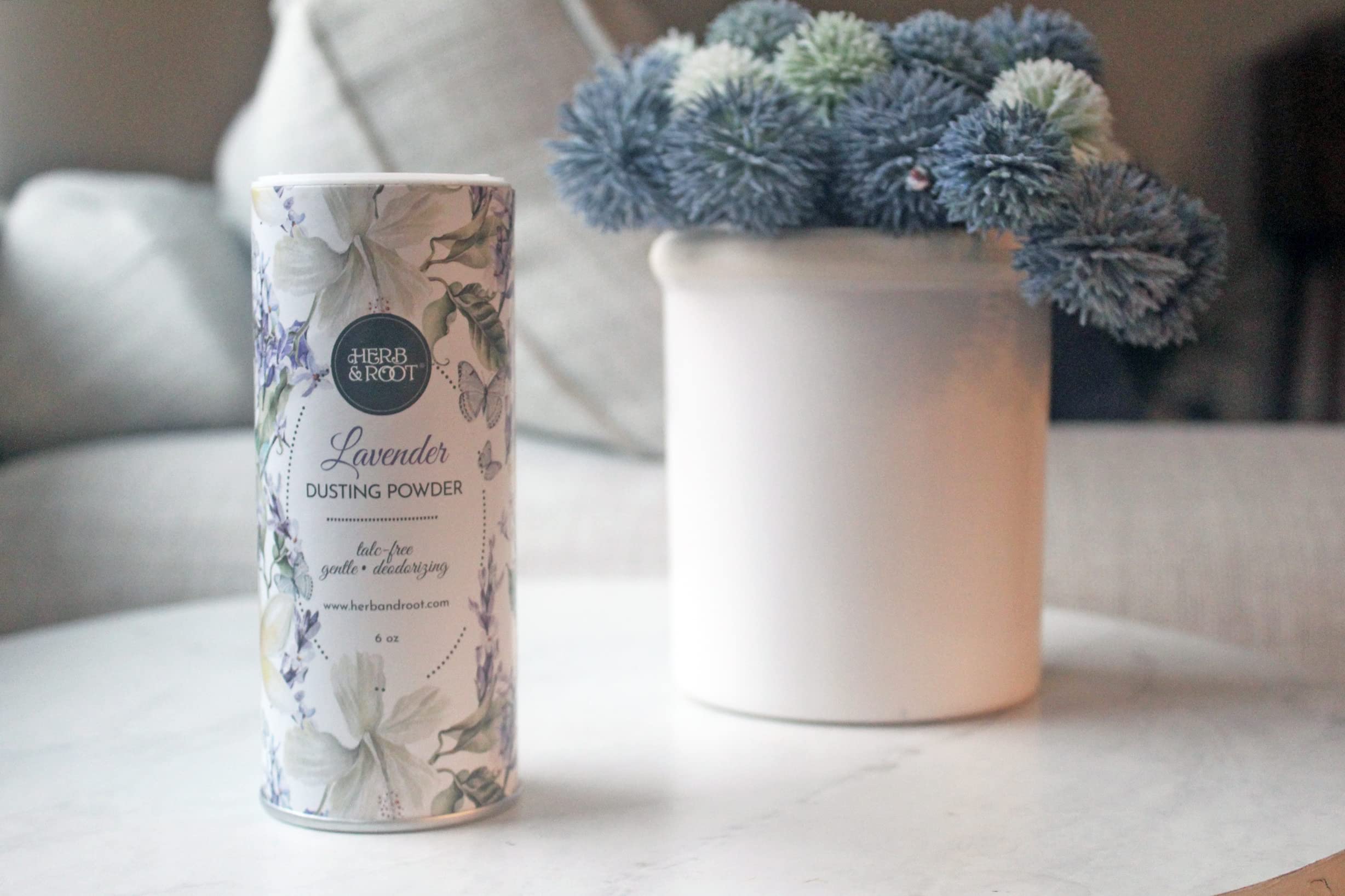 Herb & Root chafing illustration shows gentle protective powder use.
