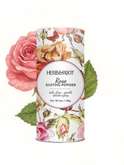 Herb & Root rose dusting powder bottle for talc-free freshness and daily comfort.