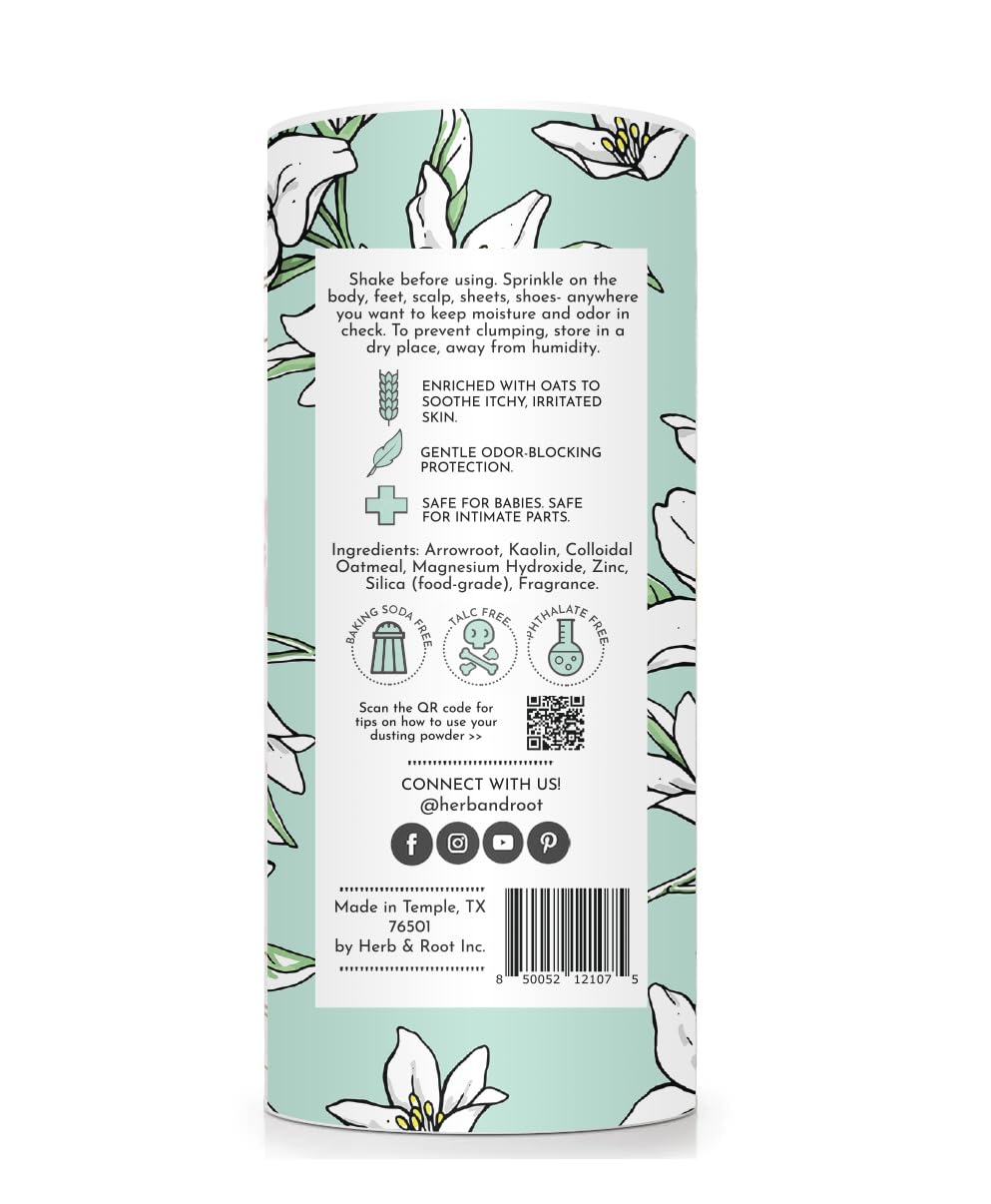 Herb Root arrowroot-oats powder dust shows natural absorption for sensitive skin.