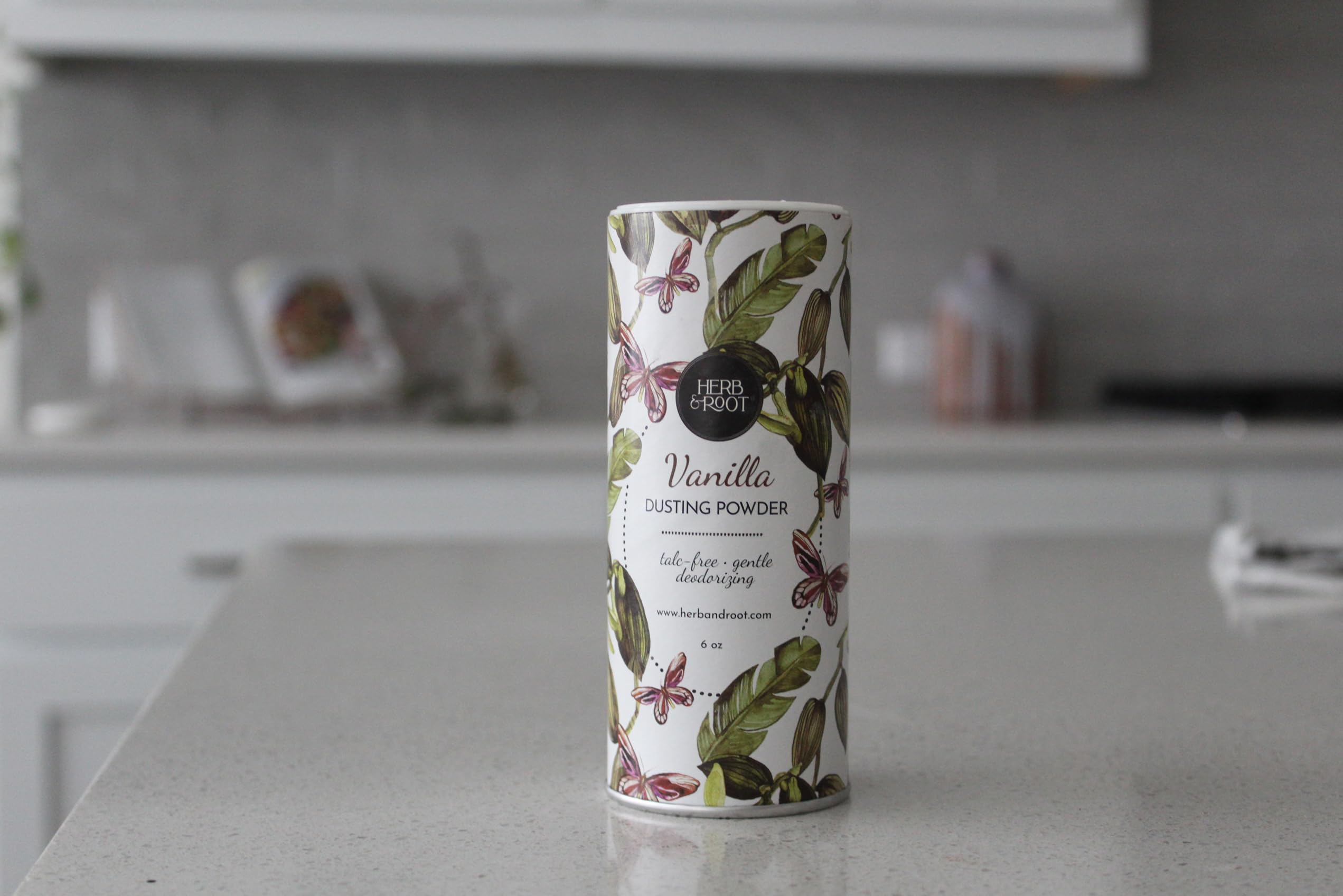 Herb & Root vanilla baby powder alternative visuals for sensitive skin.