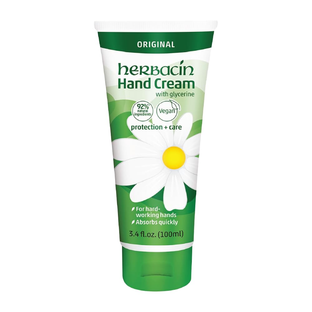 Herbacin Kamille Hand Cream bottle with silky texture offering dry-hand relief