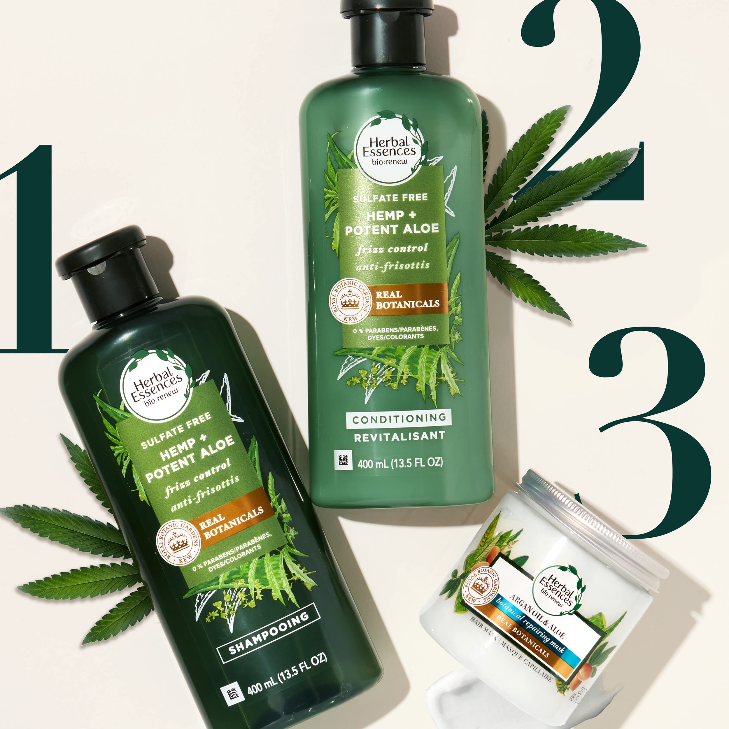 Herbal Essences bio:renew kew certification graphic highlights plant science.