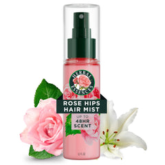 Herbal Essences bottle front packaging showing rose scent and benefits