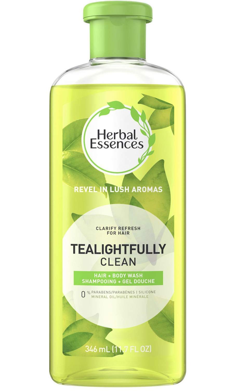 Herbal Essences Tea-Lightfully Clean Shampoo bottle highlights gentle clarifying cleanse for daily freshness.