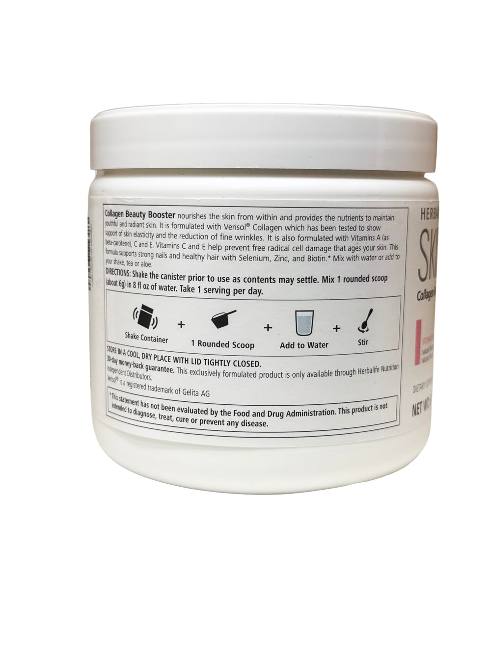 Herbalife SKIN Collagen ingredients label highlighting Verisol for elasticity