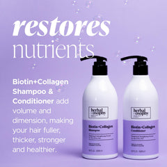 Herbalosophy biotin-collagen conditioner bottle — smooth, manageable hair with reduced frizz.