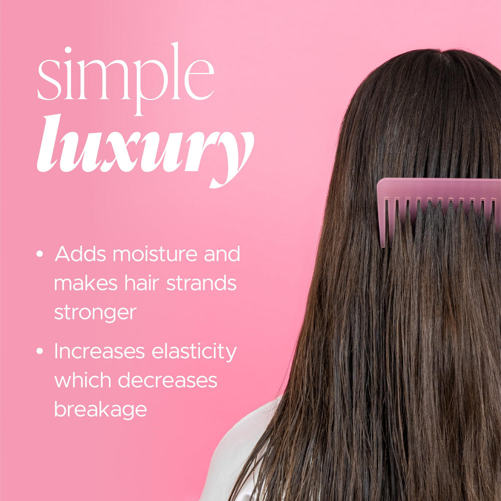 Herbalosophy Hair Shine closeup shows sleek, healthy-looking strands after use.