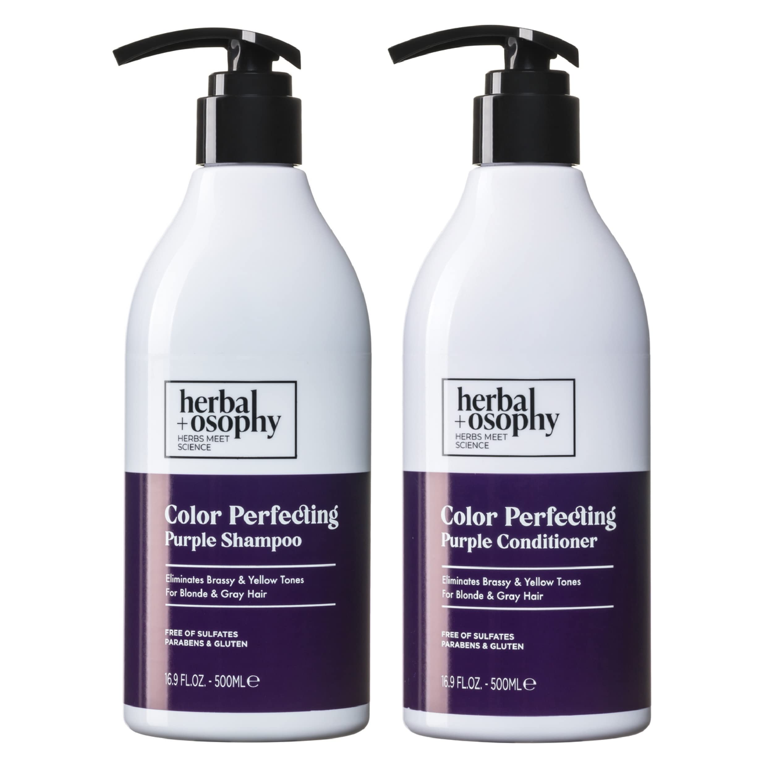 Herbalosophy Purple Shampoo on bright blonde hair for vibrant brass-free color.