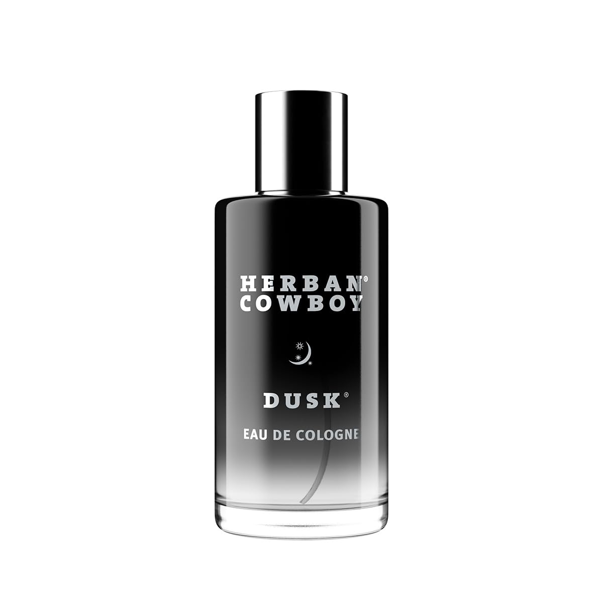 Herban Cowboy Dusk bottle closeup highlights smoky cedar for long-lasting evening confidence.