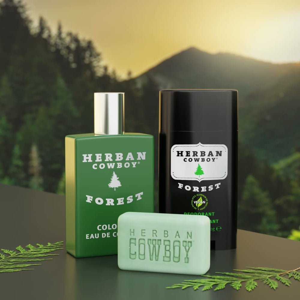 Herban Cowboy Forest Deodorant application demo shows smooth glide.