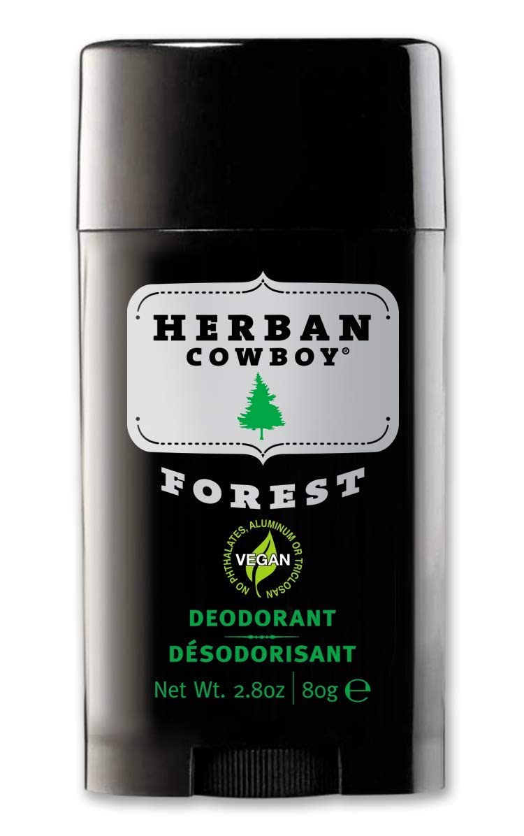 Herban Cowboy Forest Deodorant packaging detail reveals simple labeling.