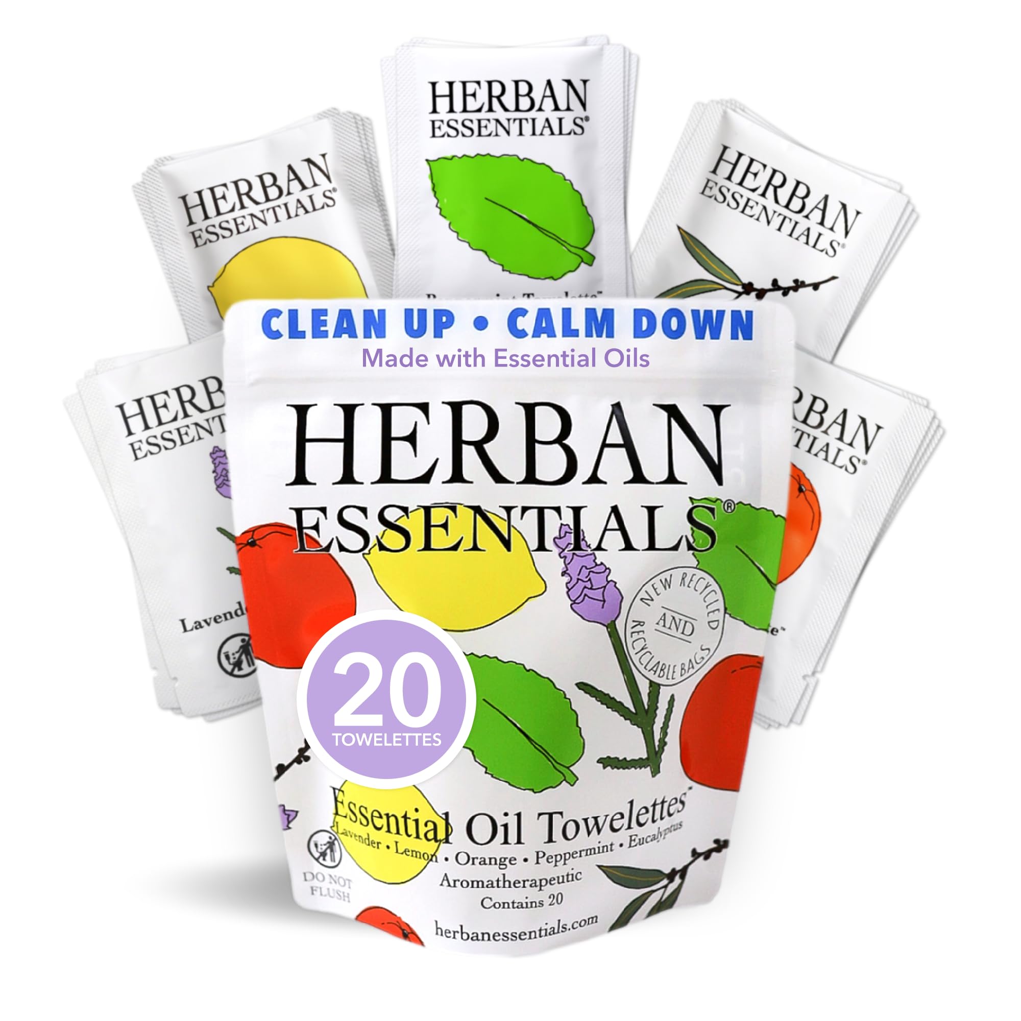 Herban Essentials assorted wipes pack closeup for on-the-go cleansing