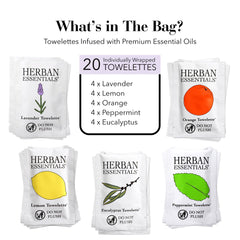 Herban Essentials lavender towelettes wrap highlighting calming lavender aroma
