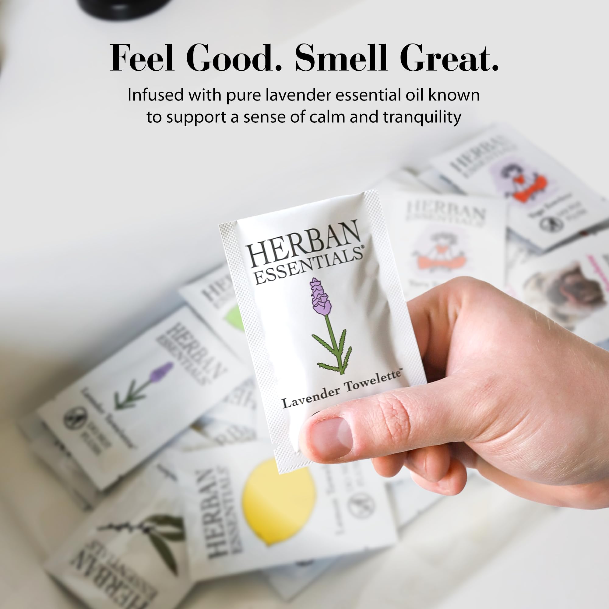 Herban Essentials lavender aroma close-up conveys calming aromatherapy benefits.