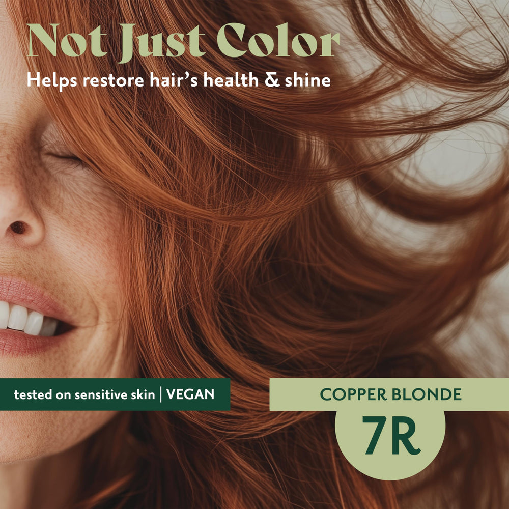 Herbatint 7R Copper Blonde final result, vibrant copper shade and healthy-looking hair