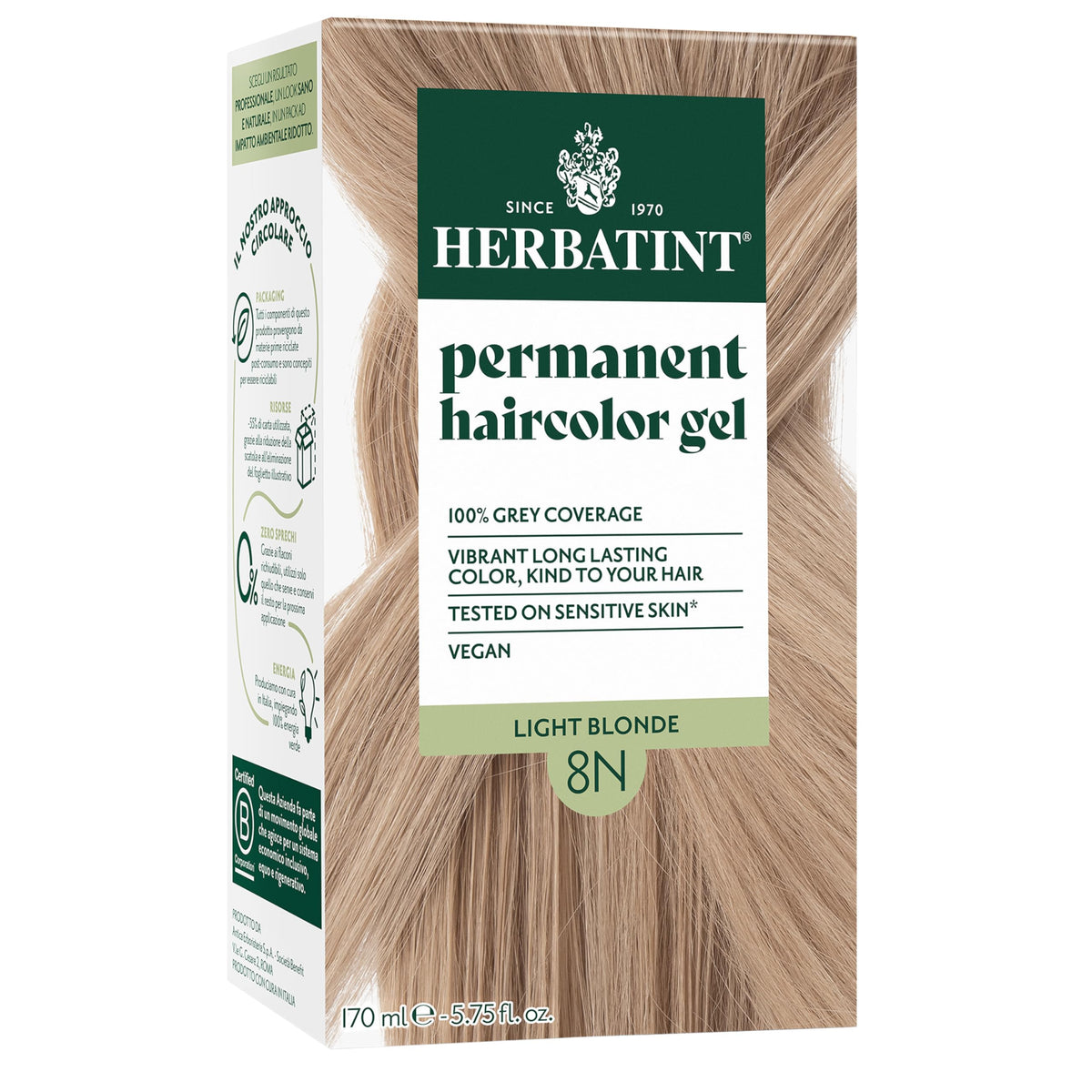 Herbatint 8N Light Blonde color application offers natural gray coverage.