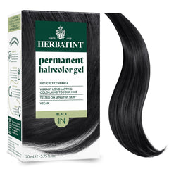 Herbatint permanent hair dye 1N black bottle closeup showing potential for even gray coverage.
