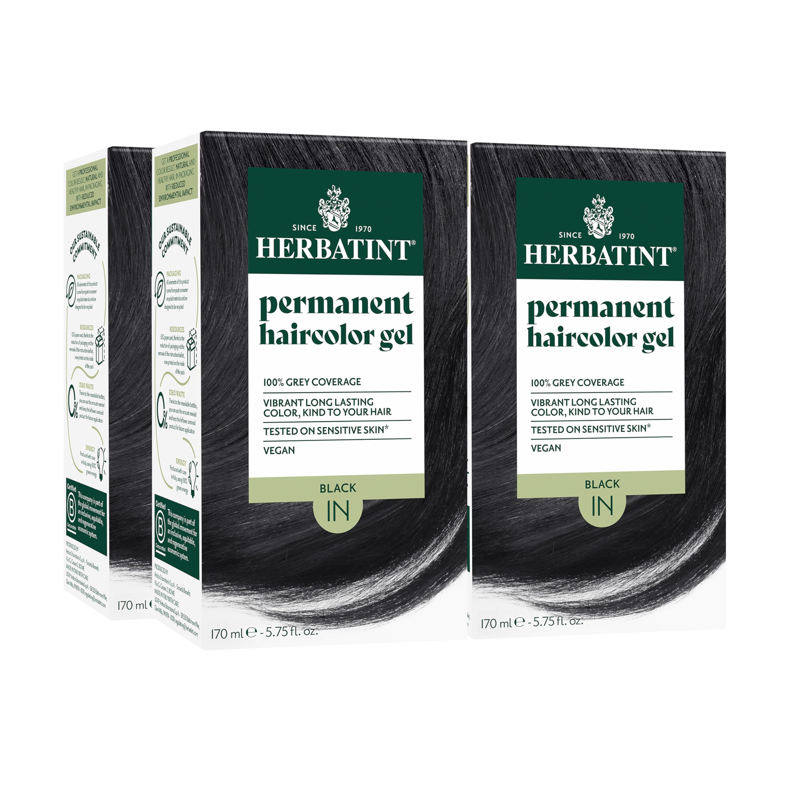 Herbatint permanent dye 1N black bottle for durable gray coverage.