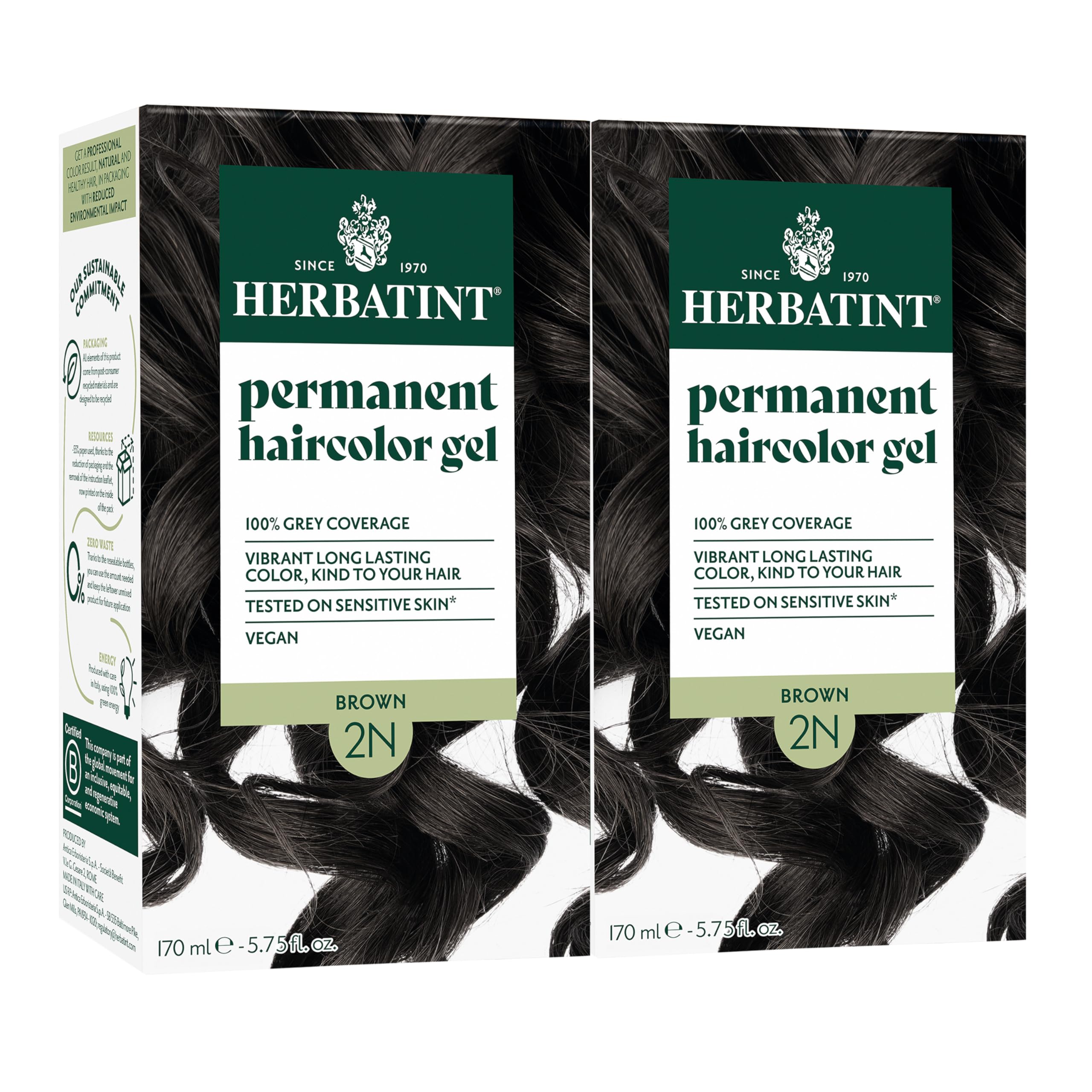 Herbatint permanent hair dye 2N brown coverage showing natural-looking gray coverage