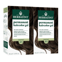 Herbatint 4N Chestnut bottle highlights ammonia-free formula for even gray coverage.