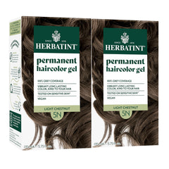 Herbatint permanent hair dye 5N light chestnut bottle application shows natural gray coverage