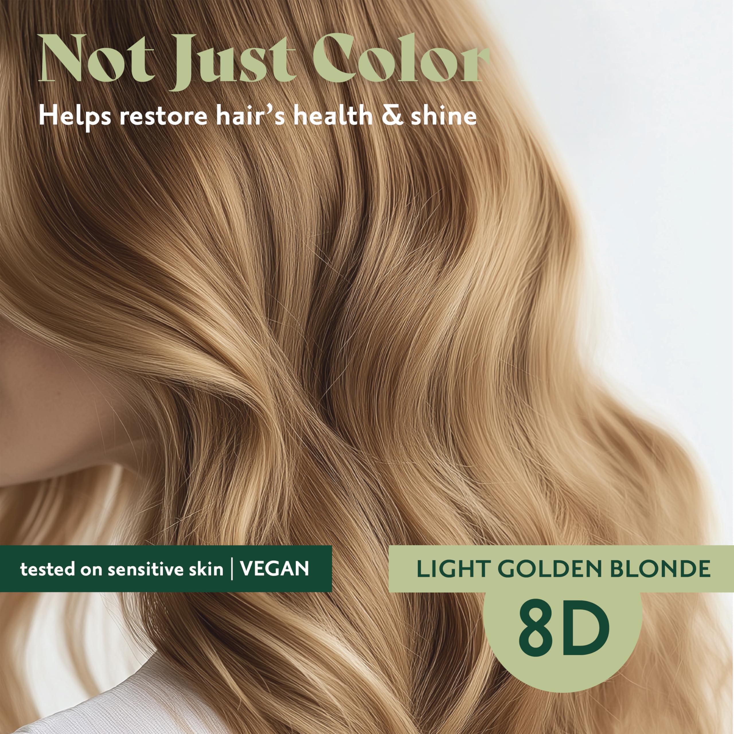 Herbatint 8D Light Golden Blonde color swatches show versatile golden hues.