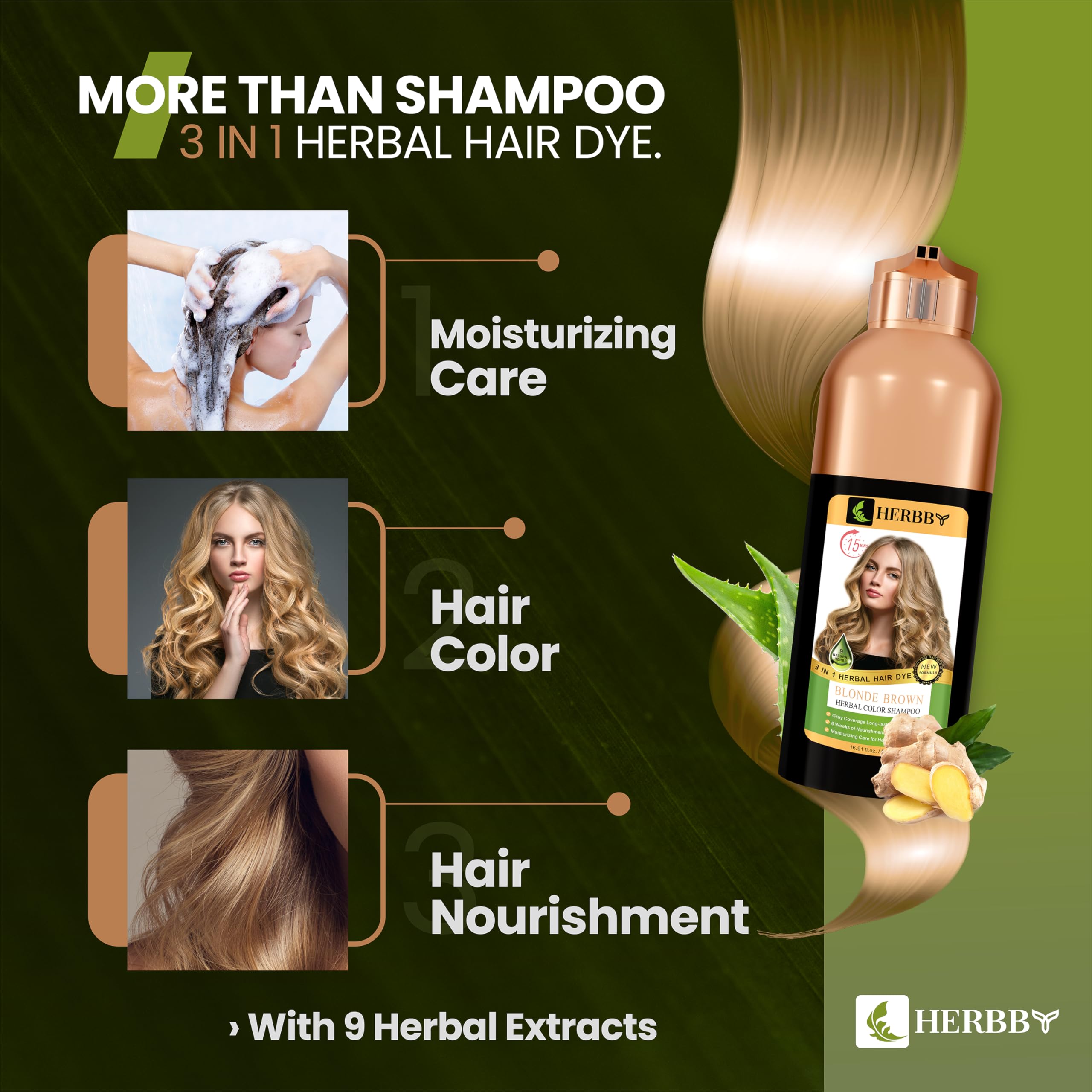 HERBBY long-lasting color example on hair demonstrates durable tone
