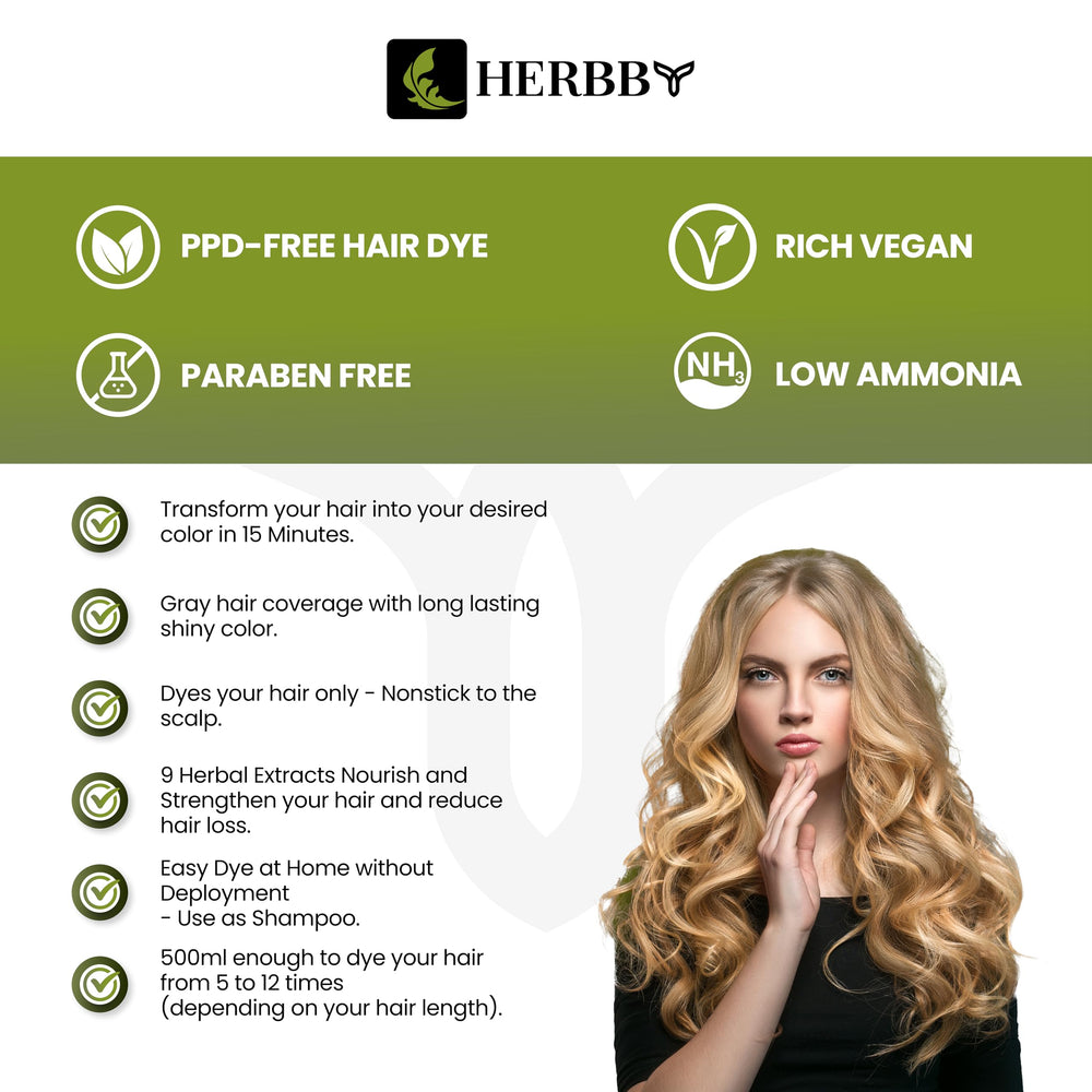 HERBBY shampoo on glossy hair for frizz-free, smooth finish