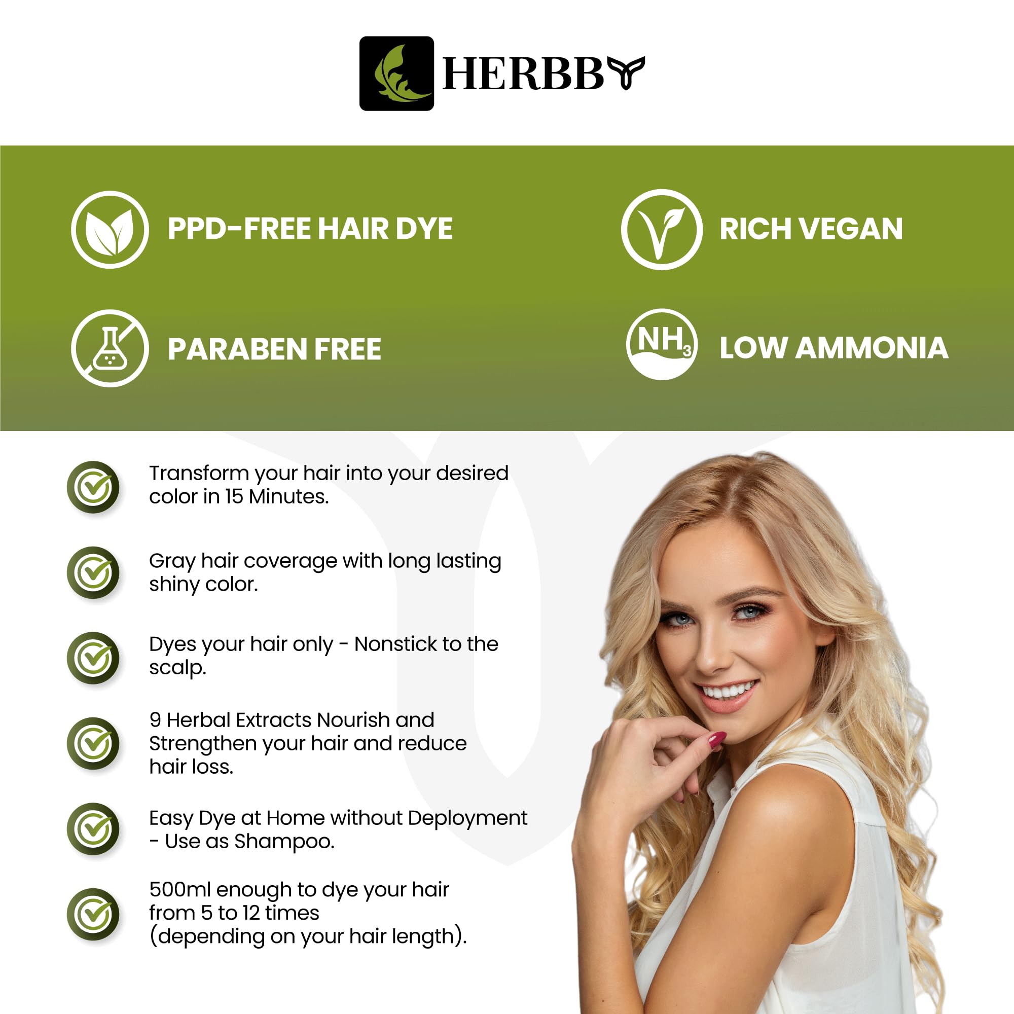 Shiny vibrant hair color achieved with HERBBY color shampoo