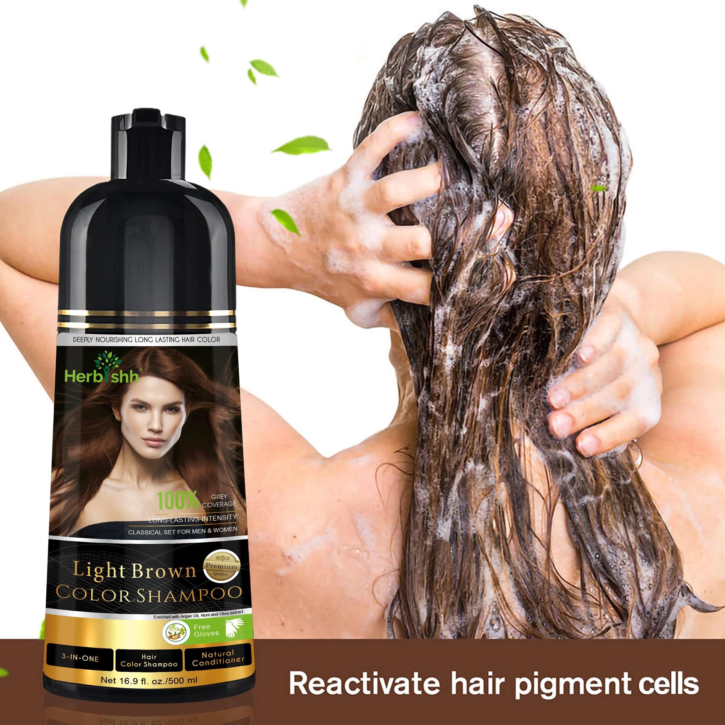 Herbishh 3-in-1 shampoo application action demonstrates quick color in minutes
