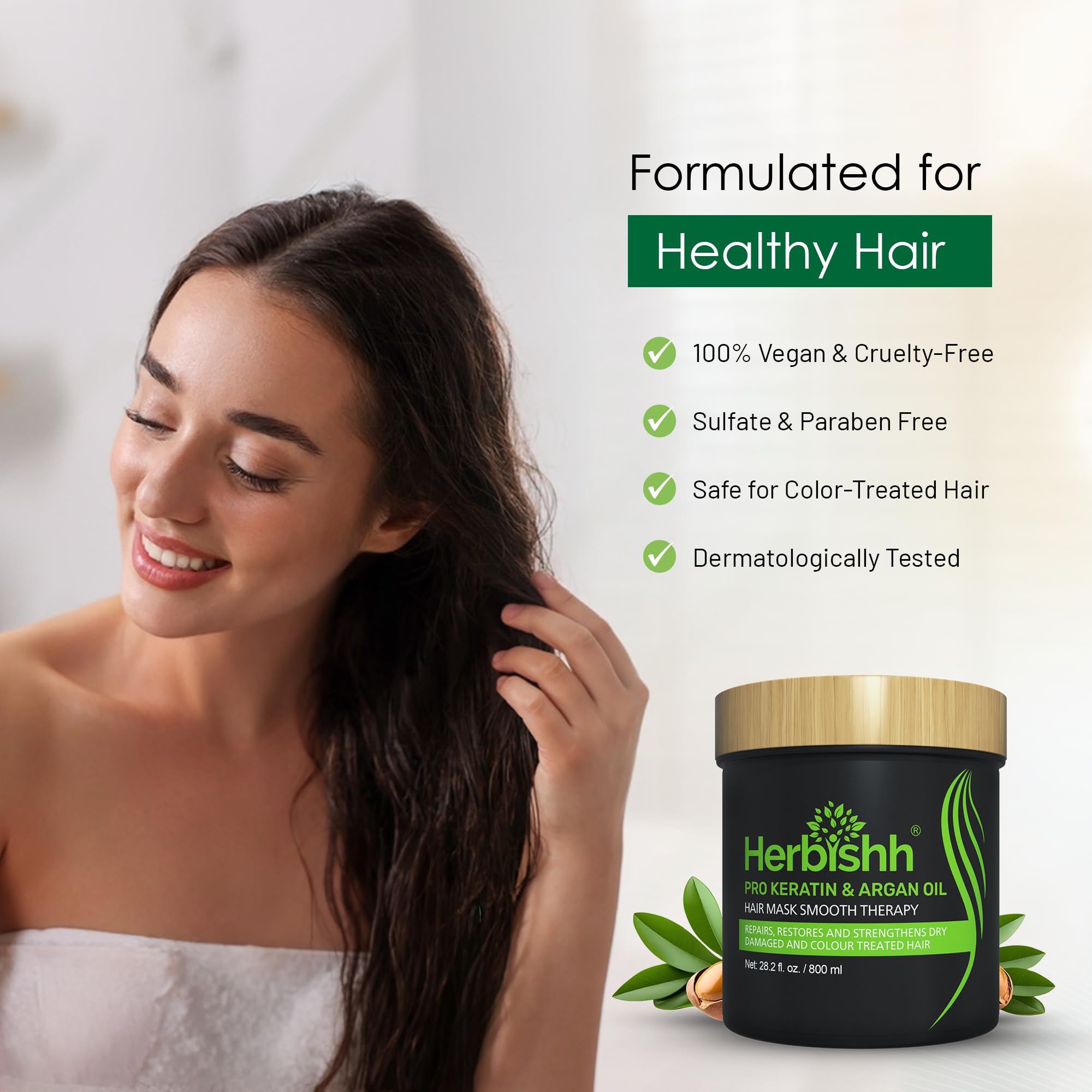 Herbishh Argan Hair Mask 800ml frizz-control focus reveals smoother, hydrated strands.