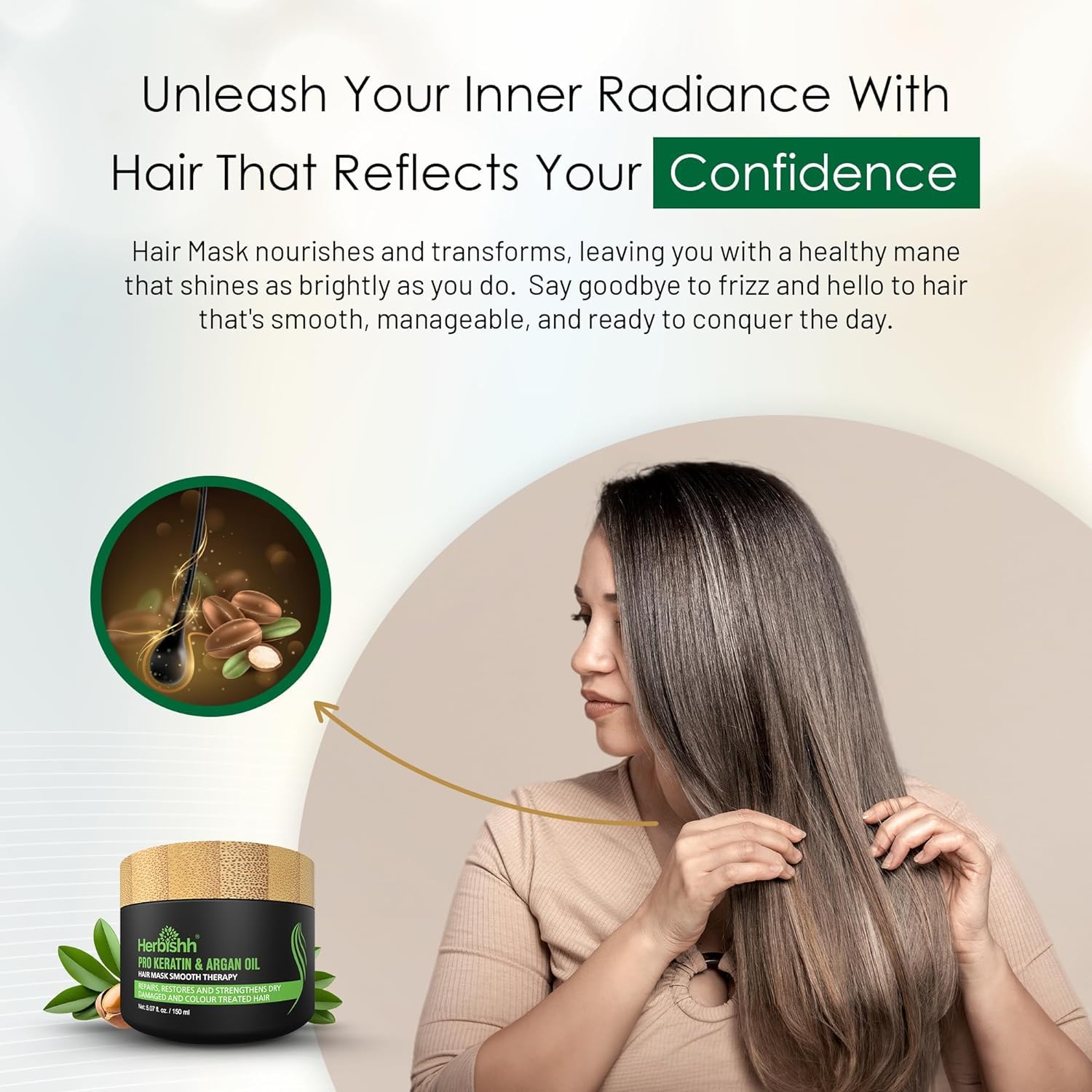 Close-up of Herbishh Argan Hair Mask jar with creamy texture for deep conditioning