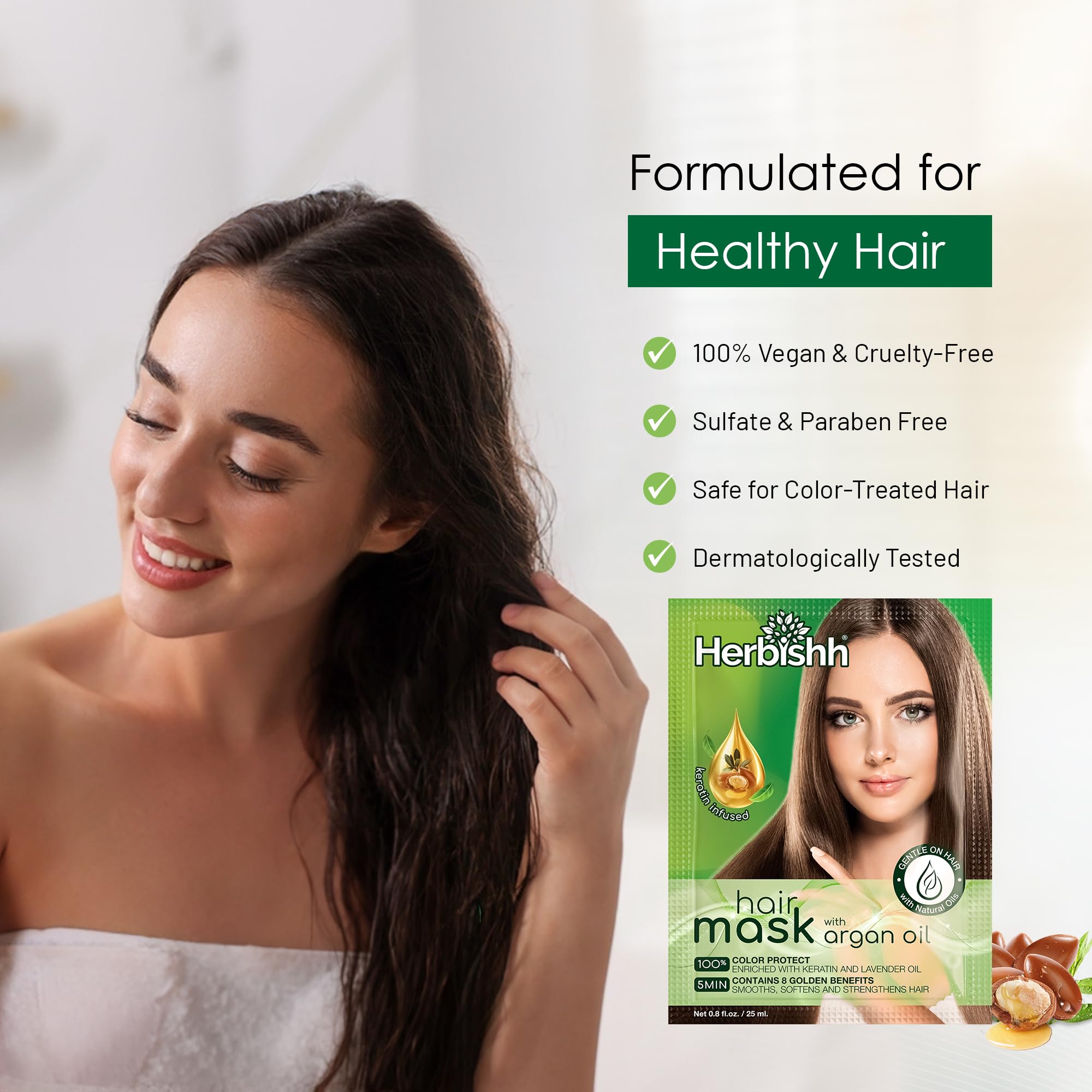 Herbishh Argan Hair Mask travel pack ready for on-the-go hydration.