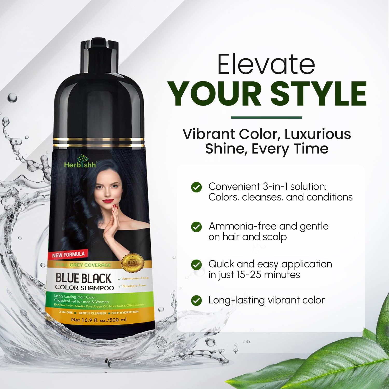 Herbishh blue-black shampoo ingredients include argan oil and olive oil for moisture.