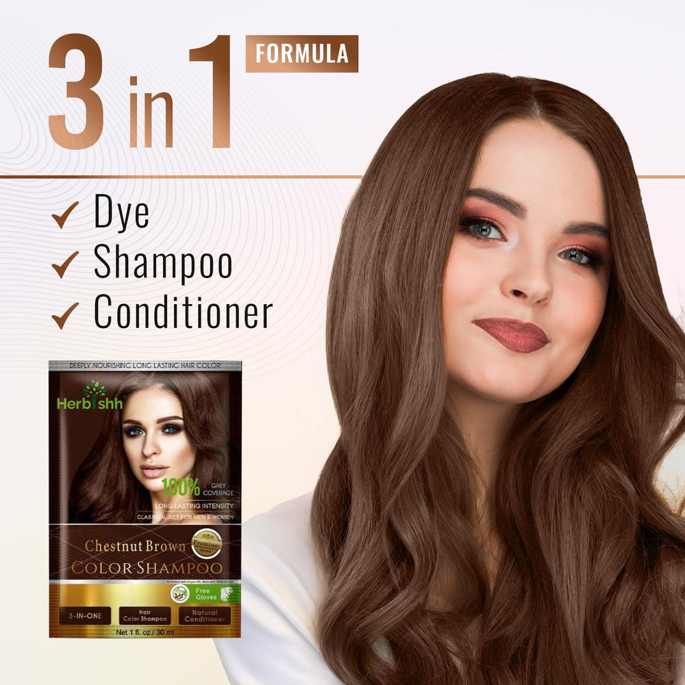 Herbishh chestnut brown shade swatches for natural-looking color.
