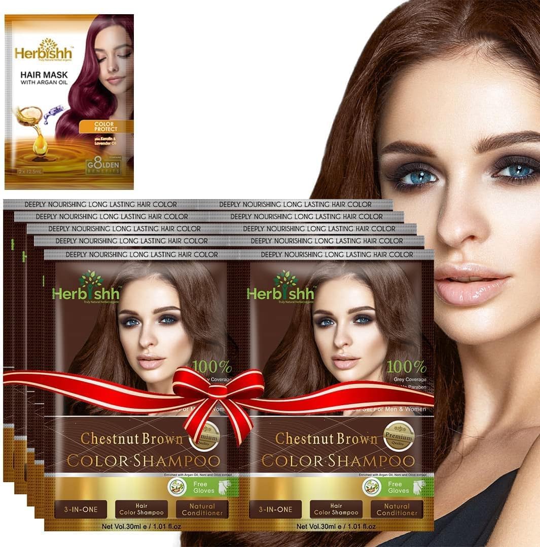 Herbishh gray hair color shampoo packaging display for quick home color touch-up.