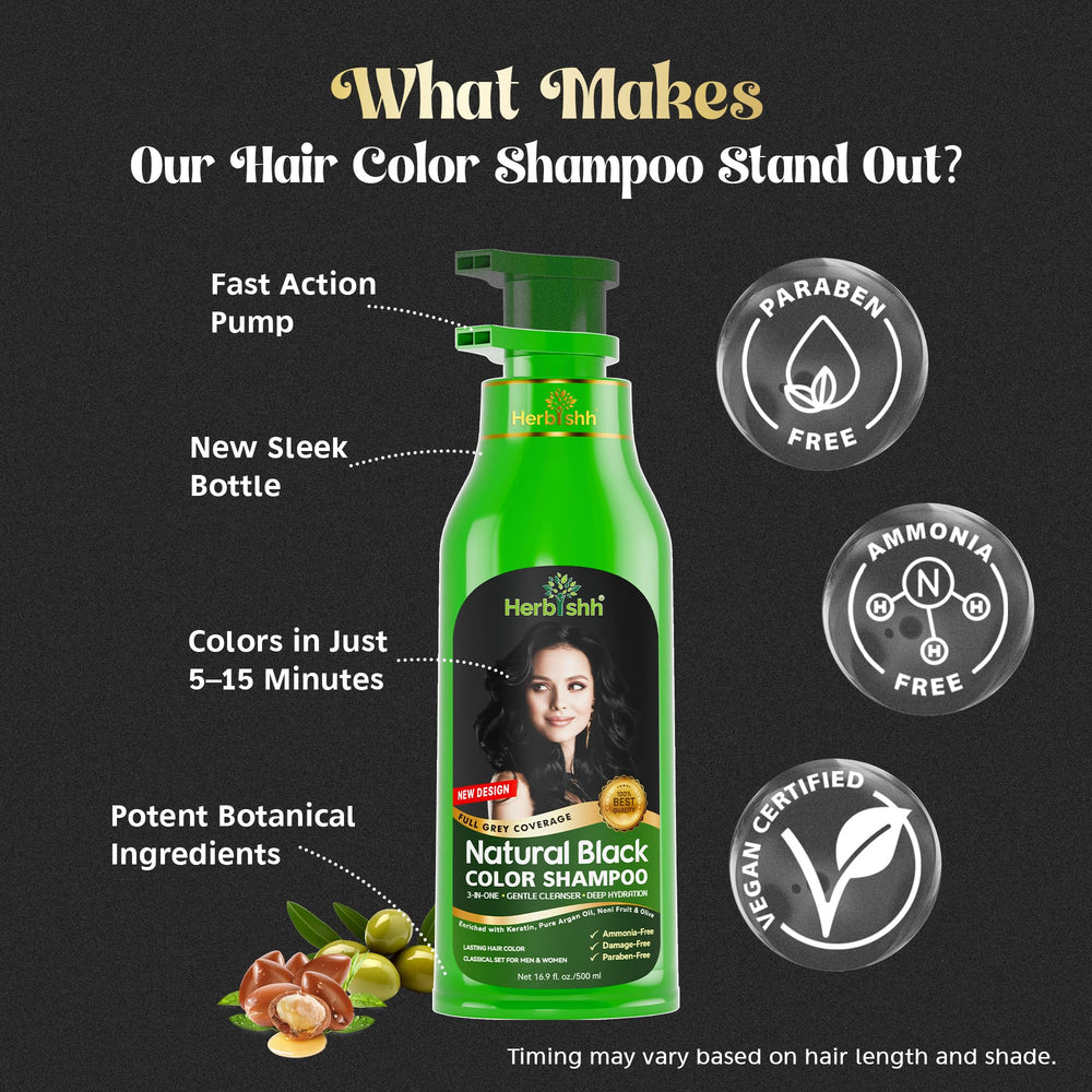 Herbishh Hair Color Shampoo 3-in-1 dye cleanses and conditions in one step.