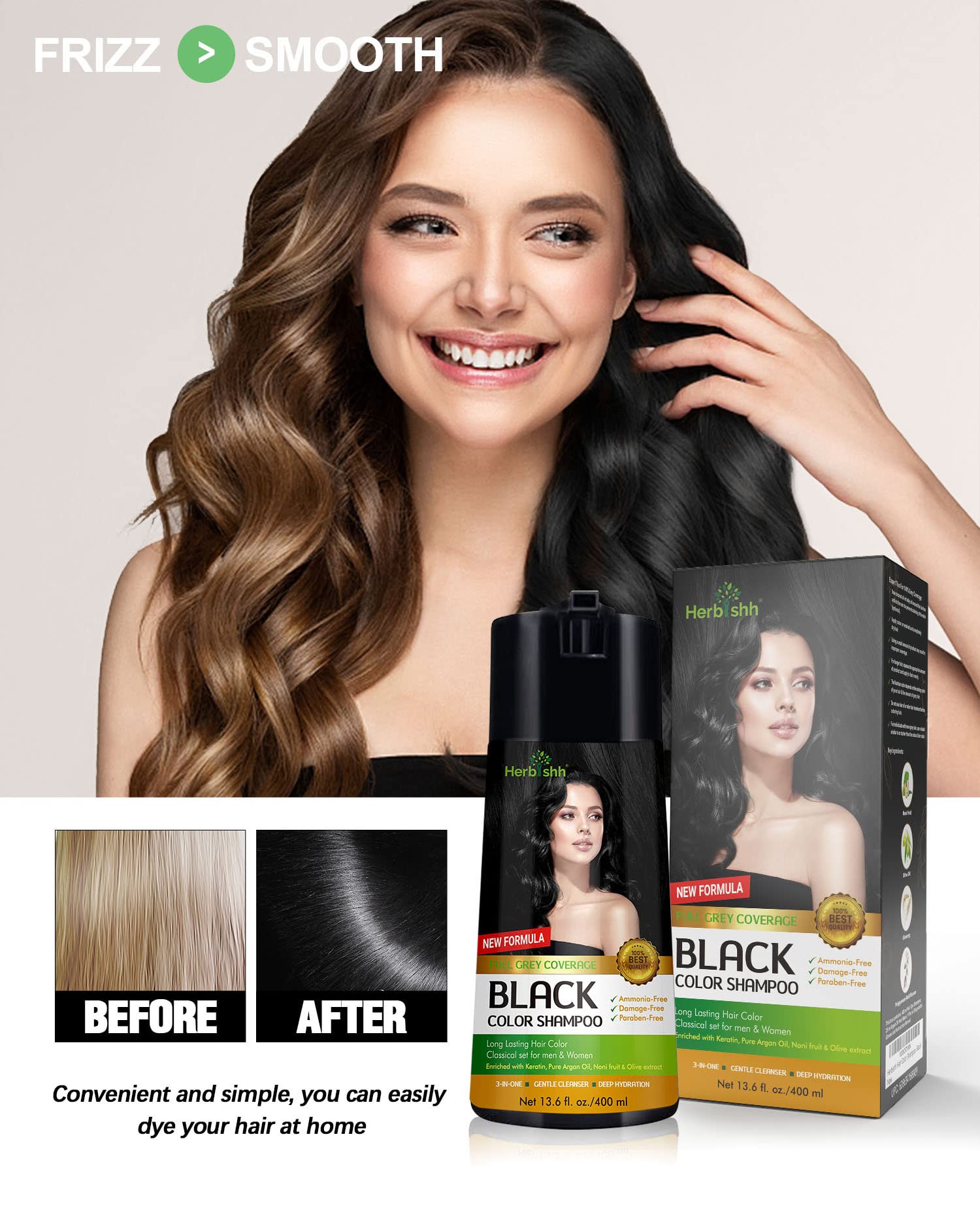 Herbishh Hair Color Shampoo 400ml pack suggests long-lasting supply for color routine