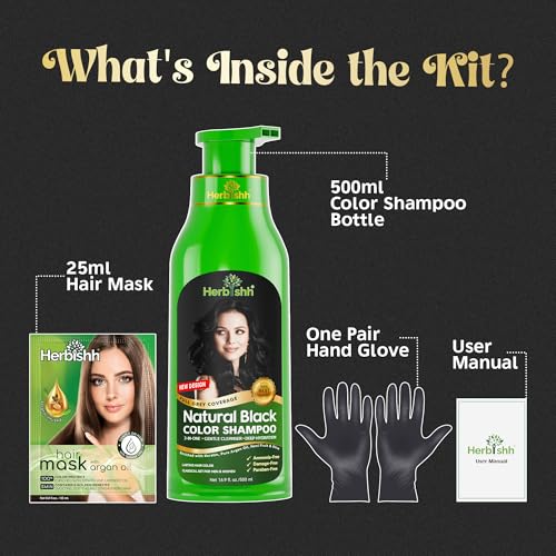 Herbishh Hair Color Shampoo 500ml bottle for multiple home applications.