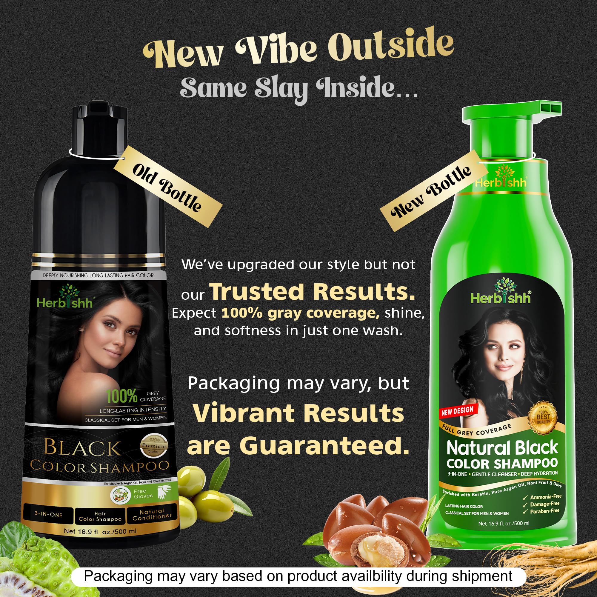 Herbishh Hair Color Shampoo black color application shows vibrant shade.